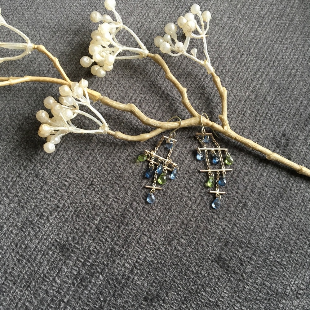 VINTAGE BLUE & GREEN TIERED DANGLE EARRINGS